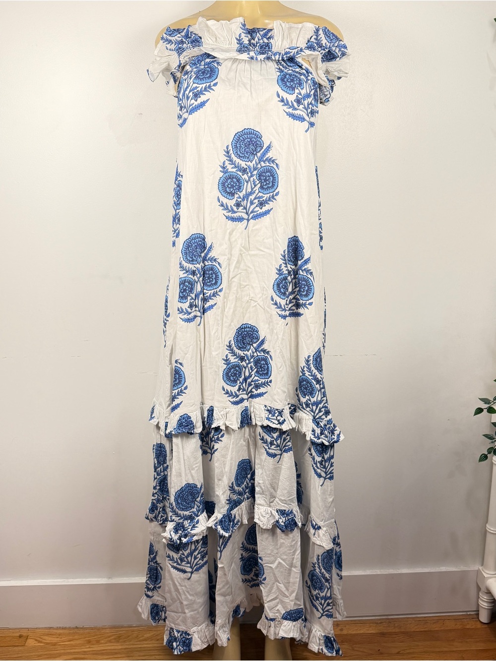 Fancy Loose Tiered Ruffle Maxi Dress Sz L Cotton Cottagecore Prairie Floral